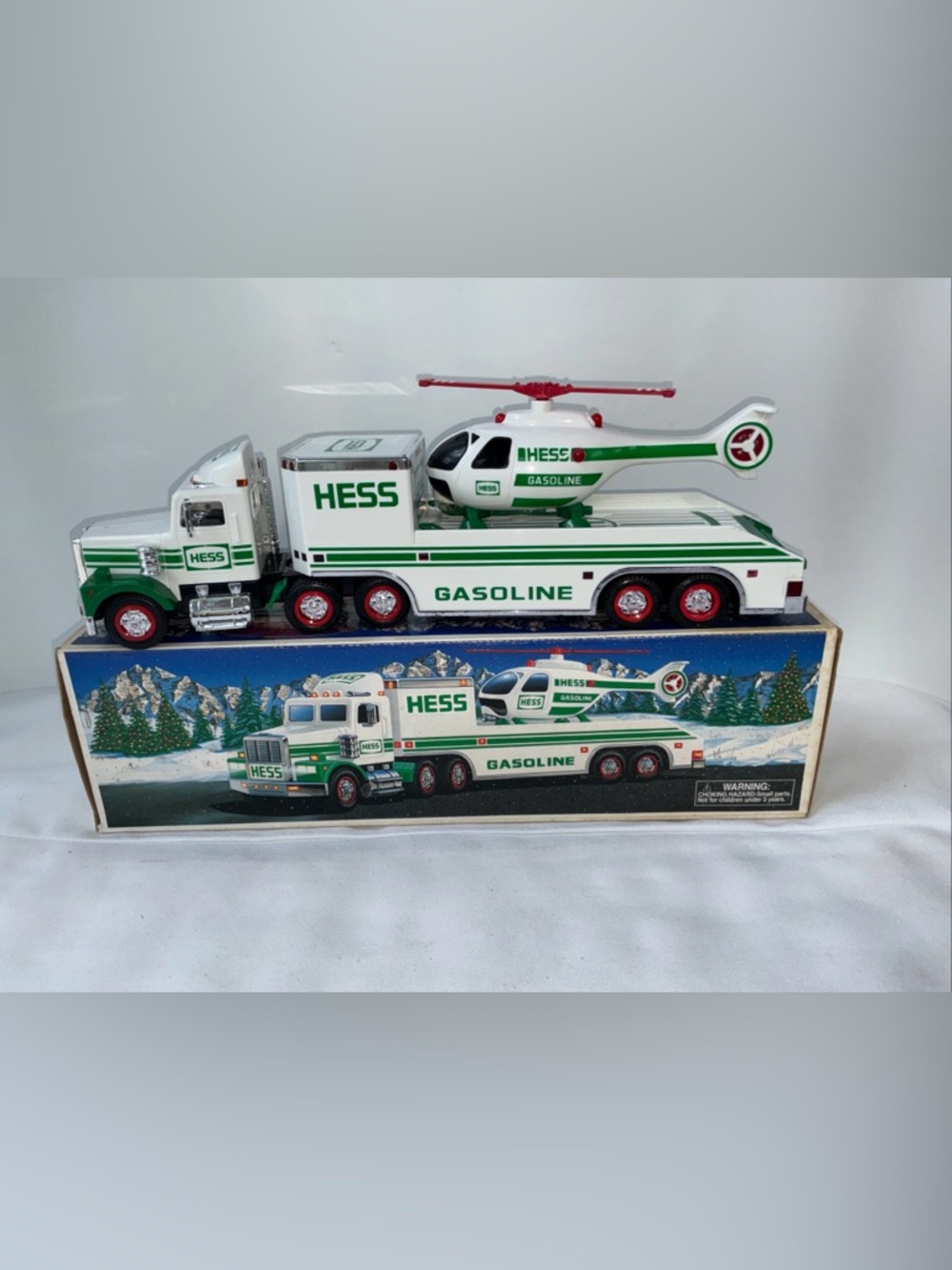 1995 Hess Toy Truck and Helicopter with Original Box Lights Work Collectible
